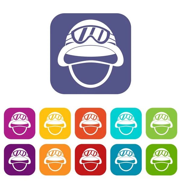 Askeri metal kask Icons set