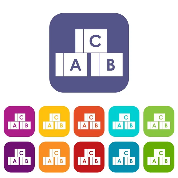 Cubi alfabeto con lettere A, B, C set di icone — Vettoriale Stock