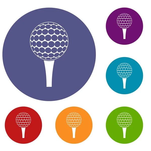 Golf ball on a tee icons set — Stock Vector