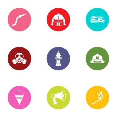 Yangın söndürme servis simge seti, düz stil