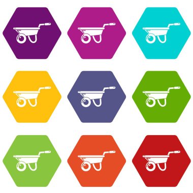 9 vektör el arabası Icons set