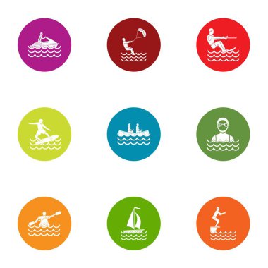 Yelken charter Icons set, düz stil