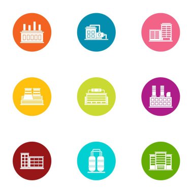 Üretim tesisi Icons set, düz stil