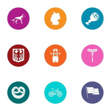 Alman kenti Icons set, düz stil