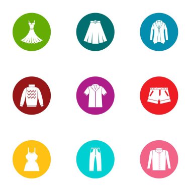 Dış giysi Icons set, düz stil