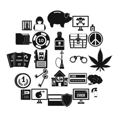 Suç Icons set, basit tarzı