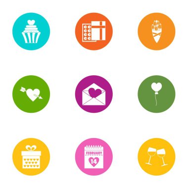 Sevgilisi Icons set, düz stil günün