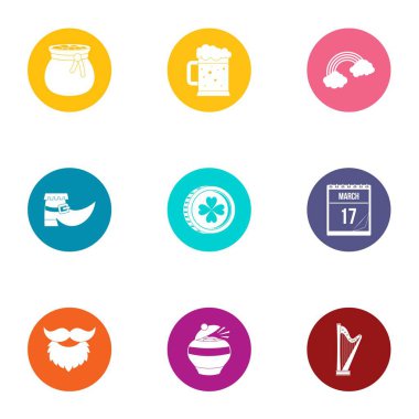 Kaçış Icons set, düz stil