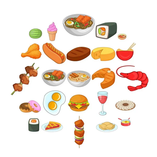 Conjunto de iconos de descanso para la cena, estilo de dibujos animados — Vector de stock