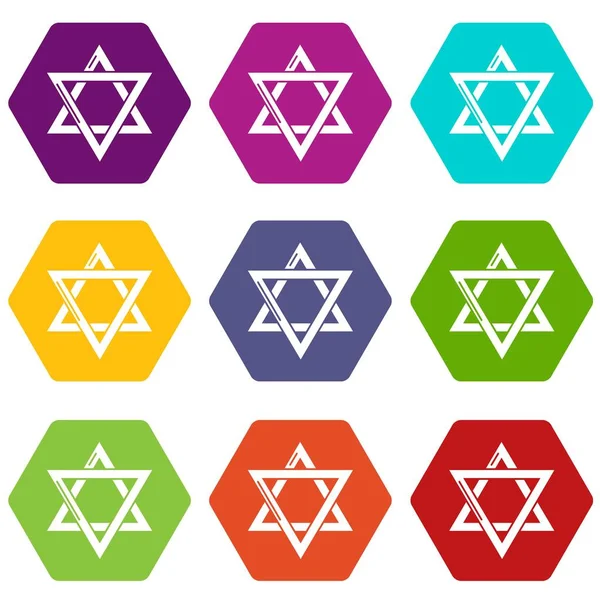 Star david judaïsme icônes ensemble 9 vecteur — Image vectorielle