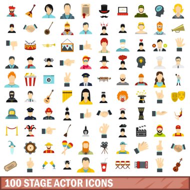 100 sahne aktör simgeleri ayarla, stil düz