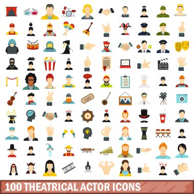 100 tiyatro aktör simgeleri ayarla, stil düz