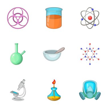 Laboratuvar ekipmanları Icons set, karikatür tarzı