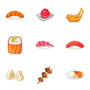 Japonca Icons set, karikatür tarzı yemekleri