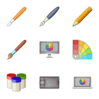 Boya araçları arabirimi simgeler kümesi, karikatür tarzı