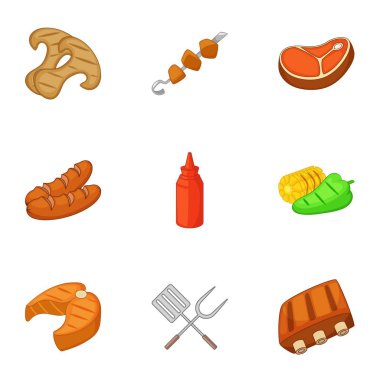 Simgeler pişirme kamp ayarla, tarzı çizgi film