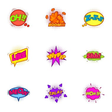 Modaya uygun popüler sanat etiket Icons set, karikatür tarzı