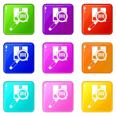 Büyüteç'i ve disket simgeleri 9 renk kümesi yalıtılmış vektör çizim hakkında