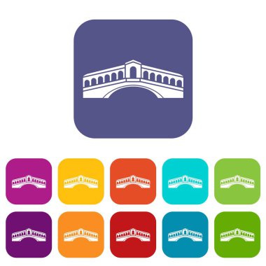 Venedik köprü Icons set