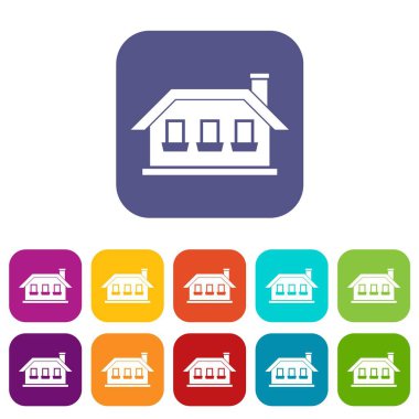 Üç windows simgeleri olan tek katlı ev ayarla