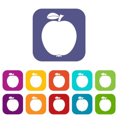 Siyah elma simgeler vektör çizim renklerde düz stil içinde kırmızı, mavi, yeşil ve diğer ayarla