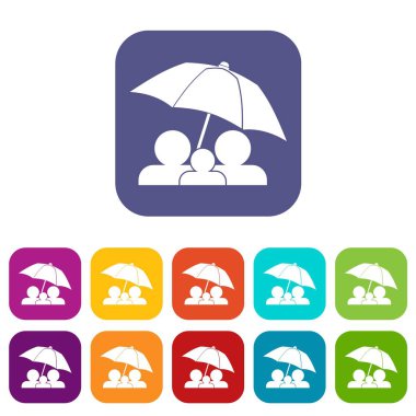 Aile altında şemsiye Icons set