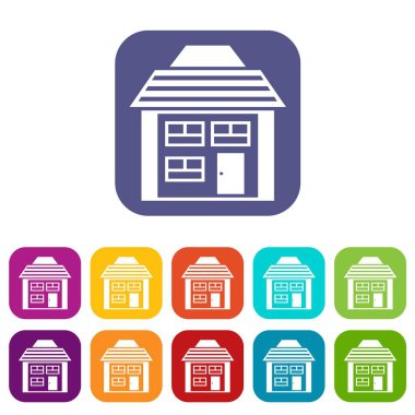 Eğimli çatı Icons set ile iki katlı ev