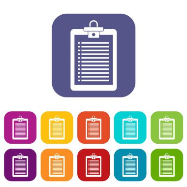 Pano onay listesi simgeleri ile vektör çizim renklerde düz stil içinde kırmızı, mavi, yeşil ve diğer ayarla