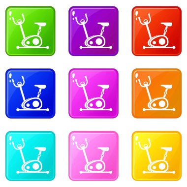 9 renk kümesi yalıtılmış vektör çizim simgelerin bisiklet egzersiz