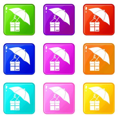 Şemsiye ve bir karton kutu 9 ayarla