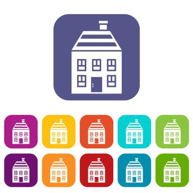 İki katlı evin baca Icons set ile