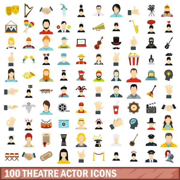 Conjunto de ícones de ator de teatro 100, estilo plano —  Vetores de Stock