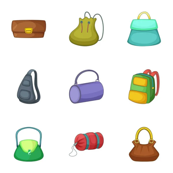 Arten von Taschen Icons Set, Cartoon-Stil — Stockvektor