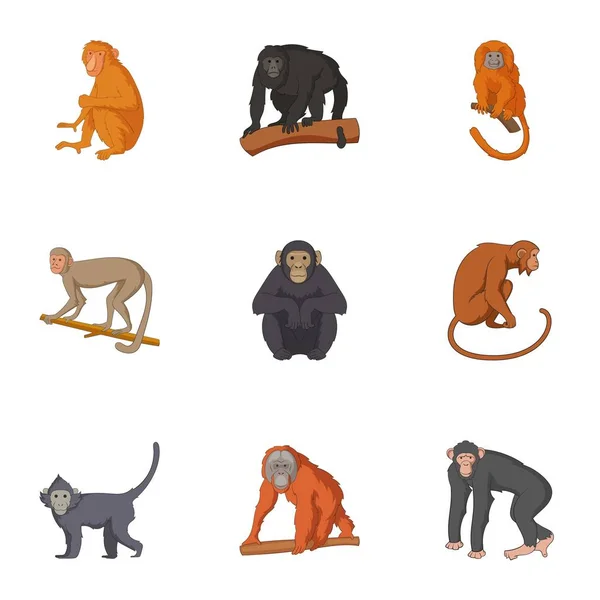 Espèces d'icônes de chimpanzé ensemble, style dessin animé — Image vectorielle
