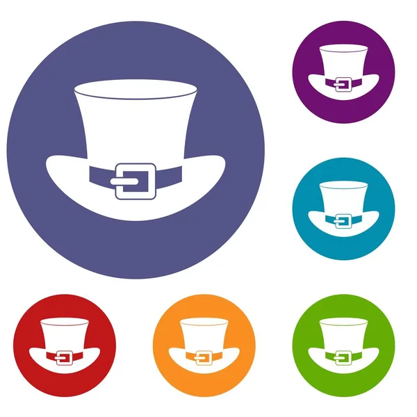 Top hat with buckle icons set — Stock Vector