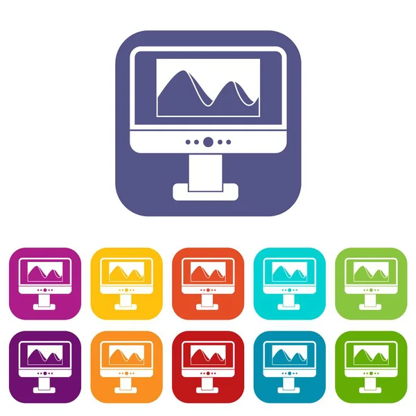 Dator monitor med foto på skärmikoner inställd — Stock vektor