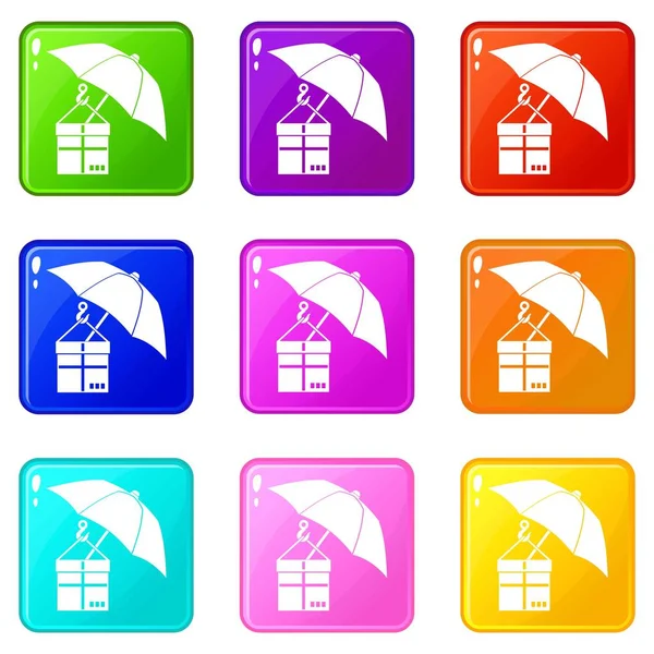 Şemsiye ve bir karton kutu 9 ayarla