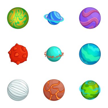 Fantastik gezegenler Icons set, karikatür tarzı