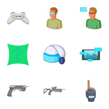 Sanal gerçeklik oyunları Icons set, karikatür tarzı