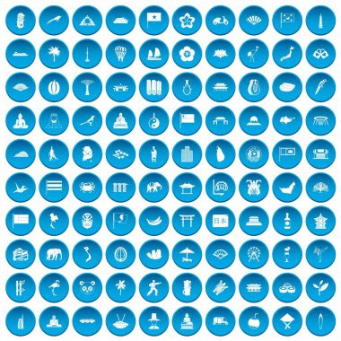 100 Asya simgeleri mavi ayarla