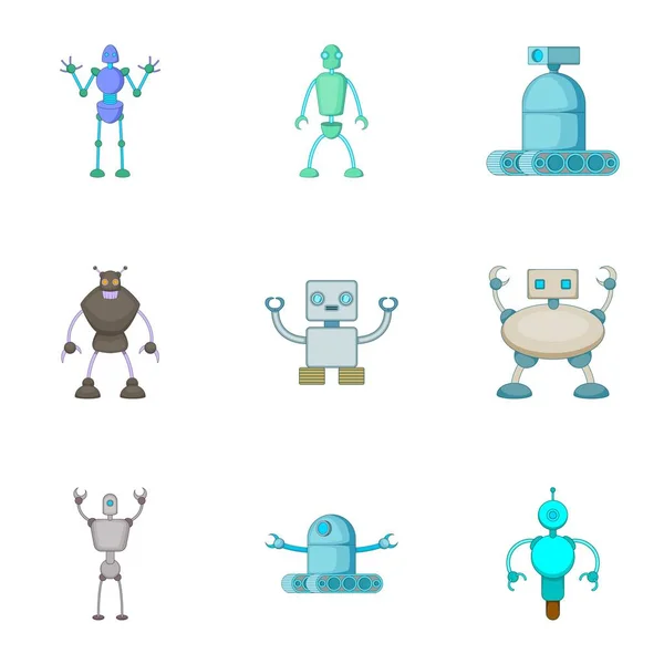 Robots invaders iconen set, cartoon stijl — Stockvector