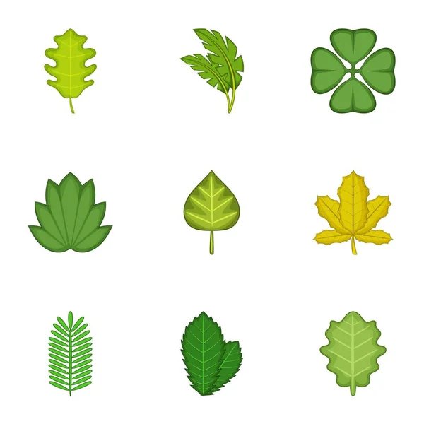 Floresta folhas ícones conjunto, estilo dos desenhos animados —  Vetores de Stock