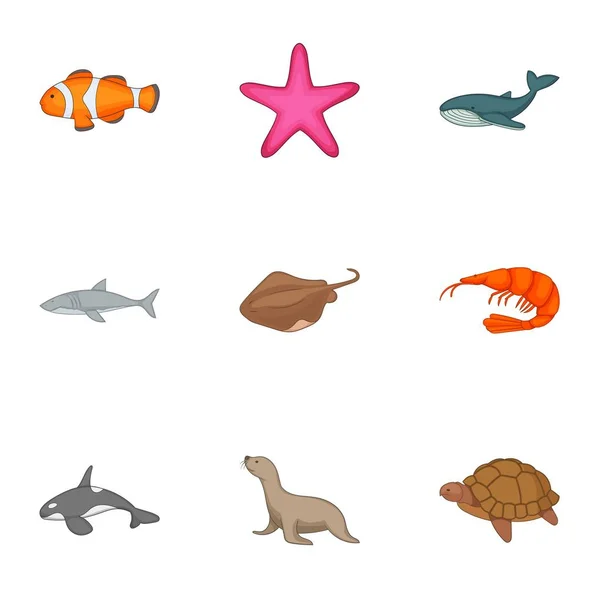 Underwater animals icons set, cartoon style