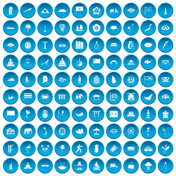 100 Azjatycka ikony zestaw niebieski — Wektor stockowy