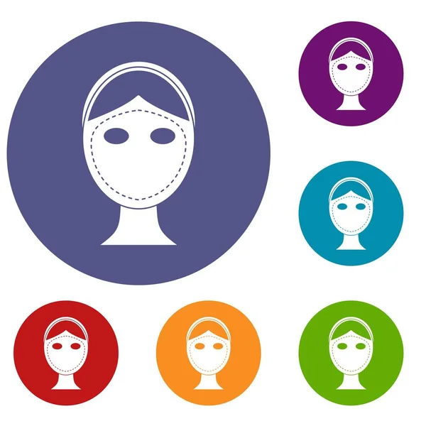 Face marked out for cosmetic surgery icons set — Stock Vector