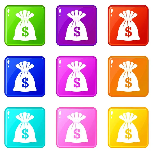 Bag with dollars set 9 — Stock Vector