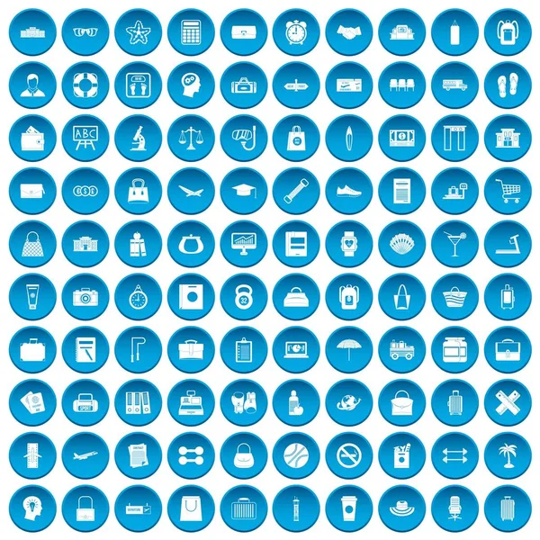 100 Bag Ikony Nastavit Modrém Kruhu Izolovaných Bílém Vektorové Ilustrace — Stockový vektor