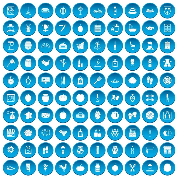 100 icônes de produits de beauté bleu — Image vectorielle