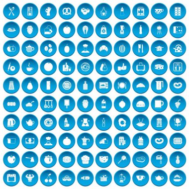 100 kahvaltı simgeleri mavi ayarla