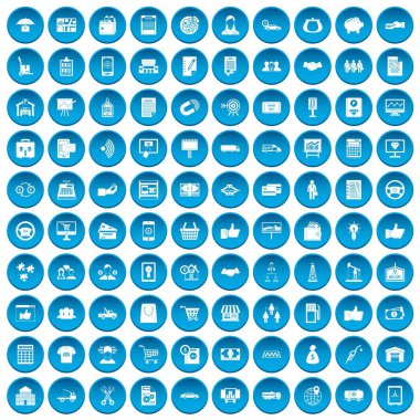 100 iş ikonları/simgeleri mavi ayarla